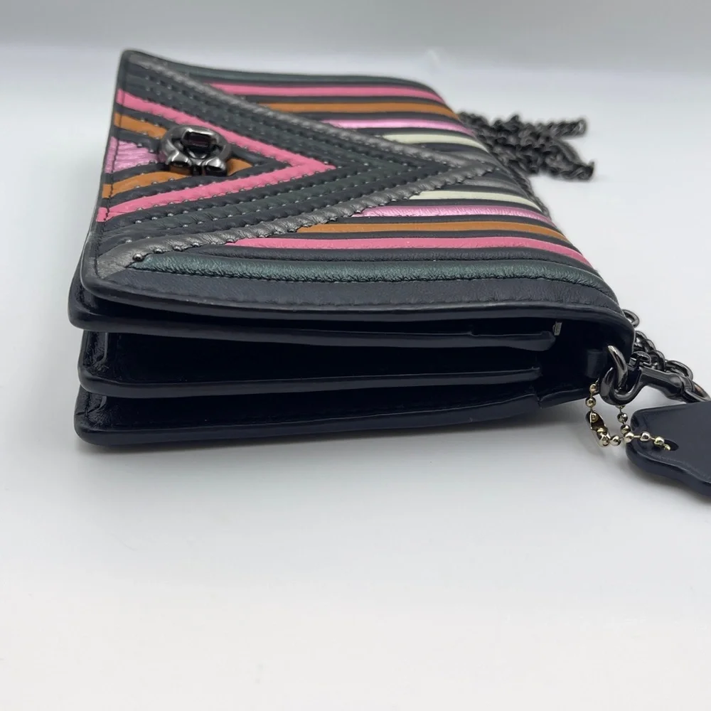 Coach foldover chain Clutch leather colorblock quilting rivets crossbody bag - Picture 2 of 15
